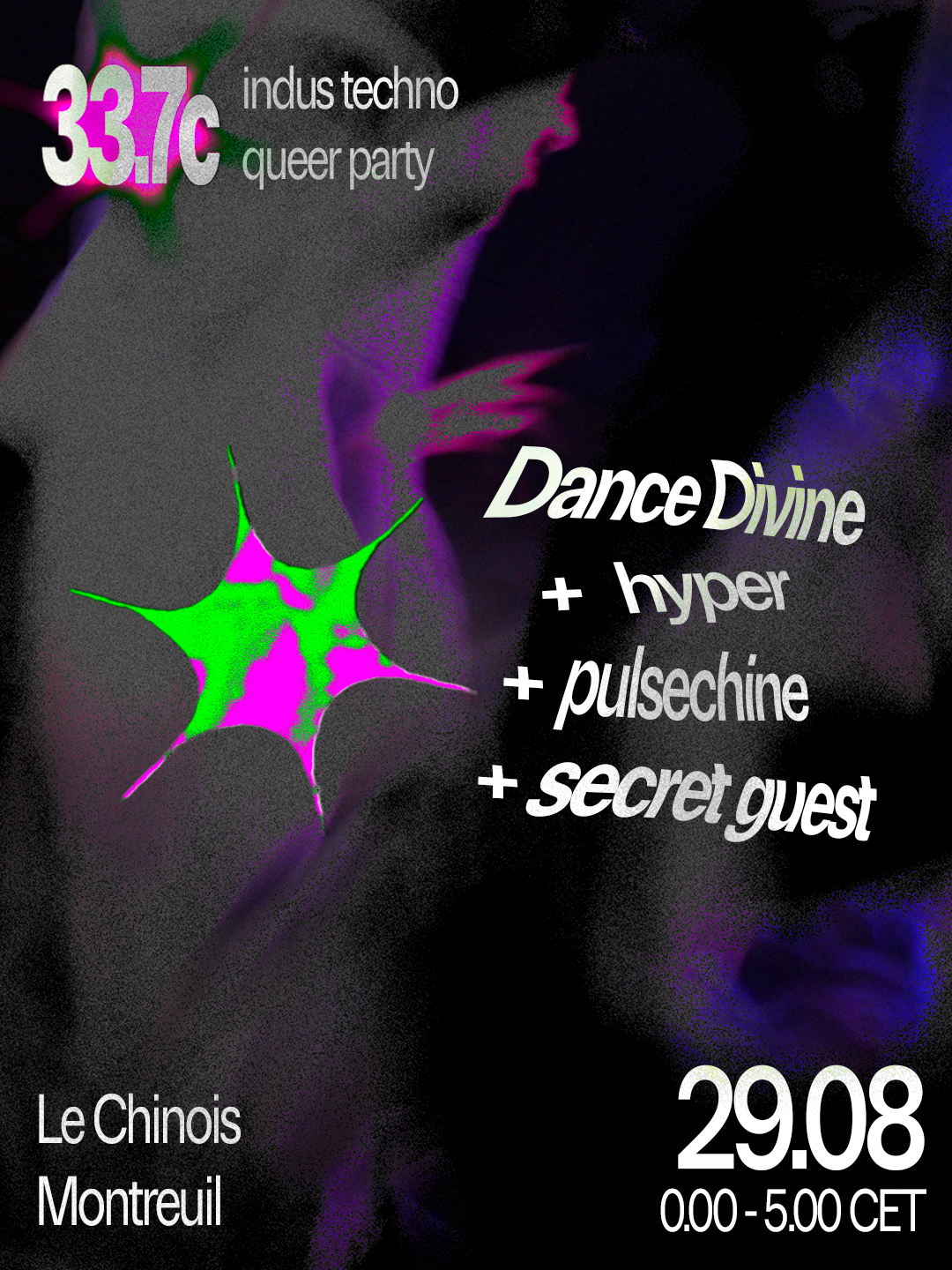33.7c indus techno queer party at Le Chinois, Montreuil, 29 August 2026