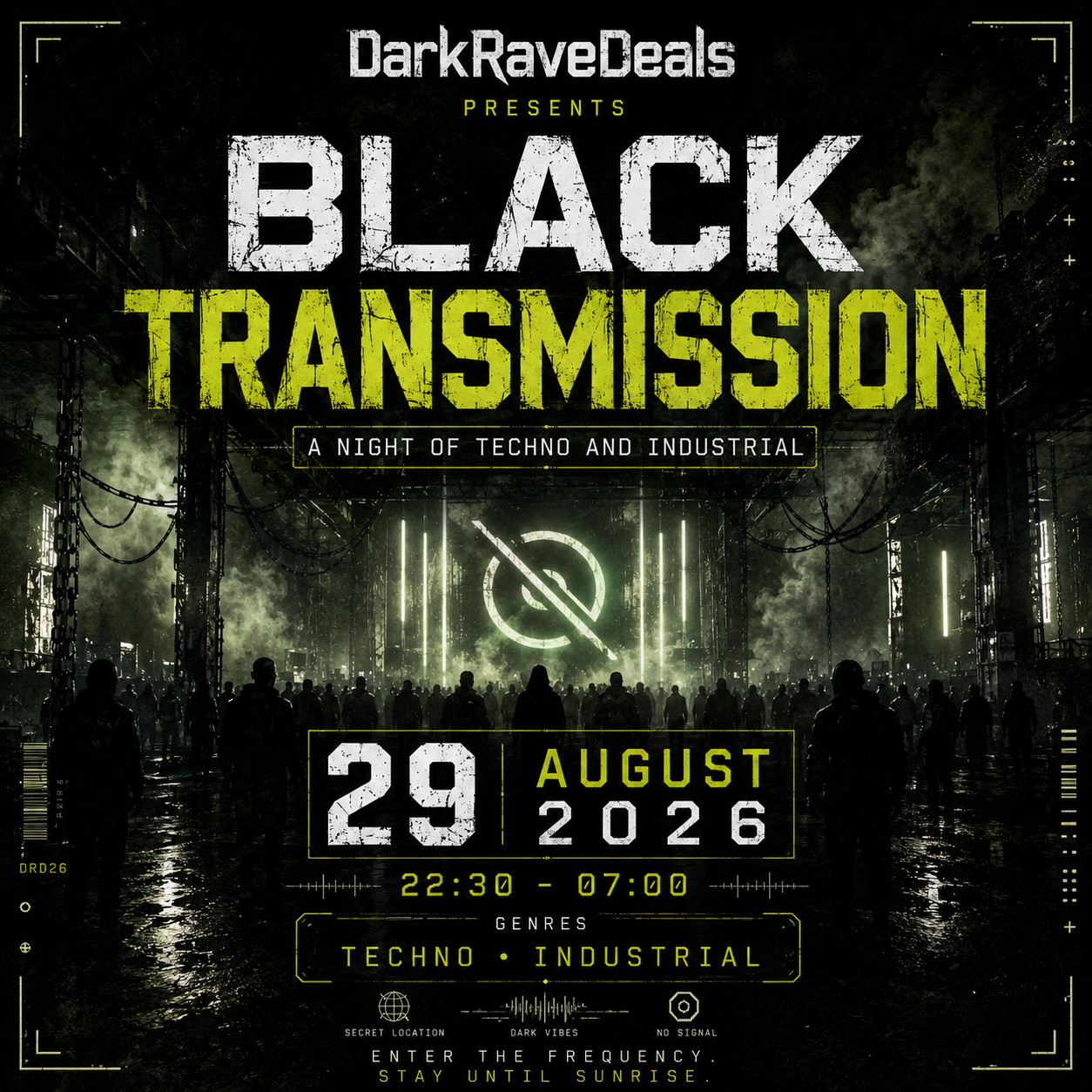 DarkRaveDeals presents Black Transmission, secret location, Paris, 29 August 2026