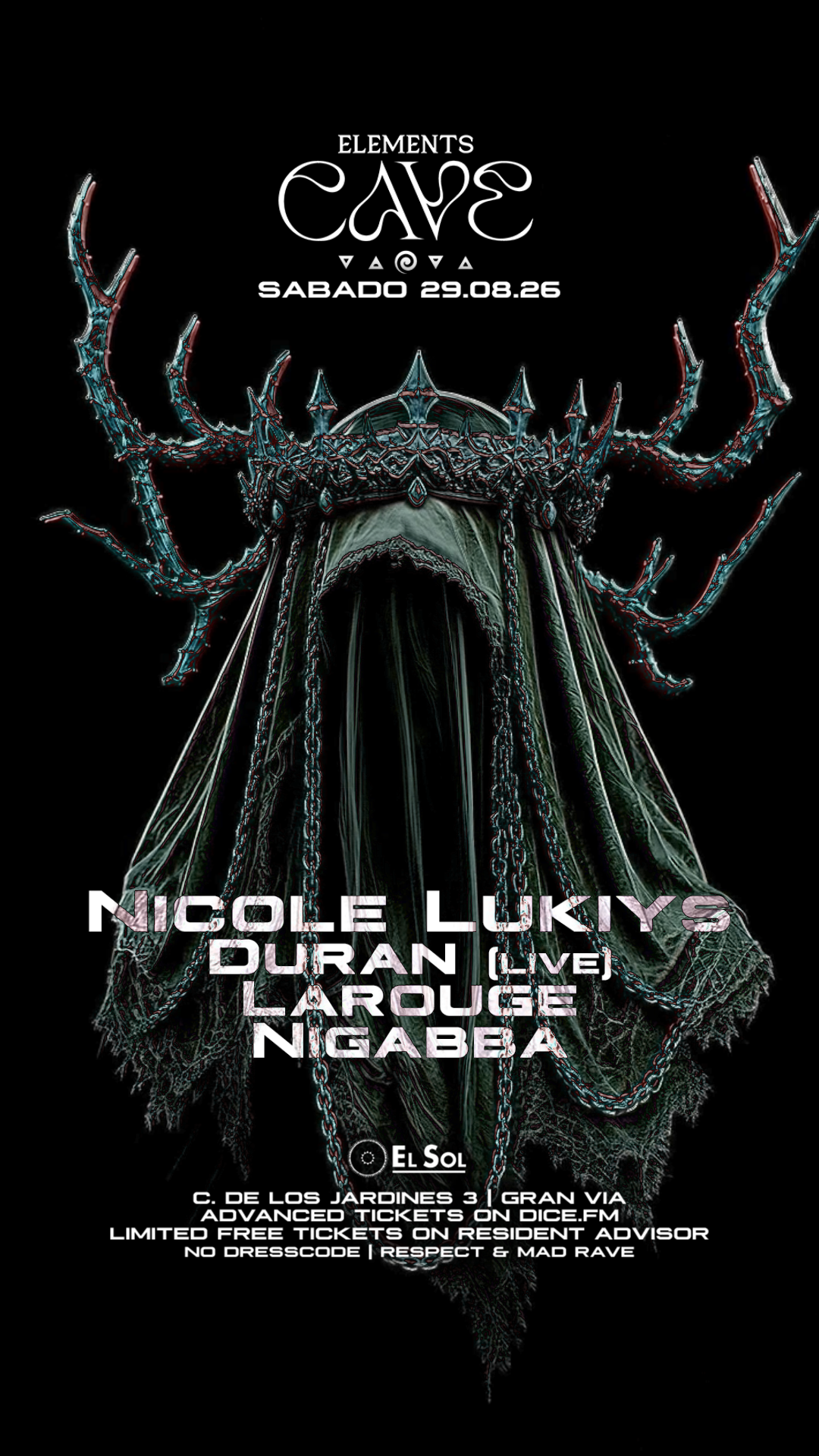 Elements Cave : Nicole Lukiys, Sala El Sol Madrid, 29 August 2026