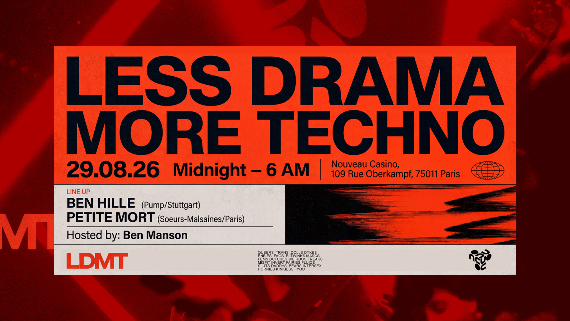 Less Drama More Techno at Nouveau Casino, Paris, 29 August 2026