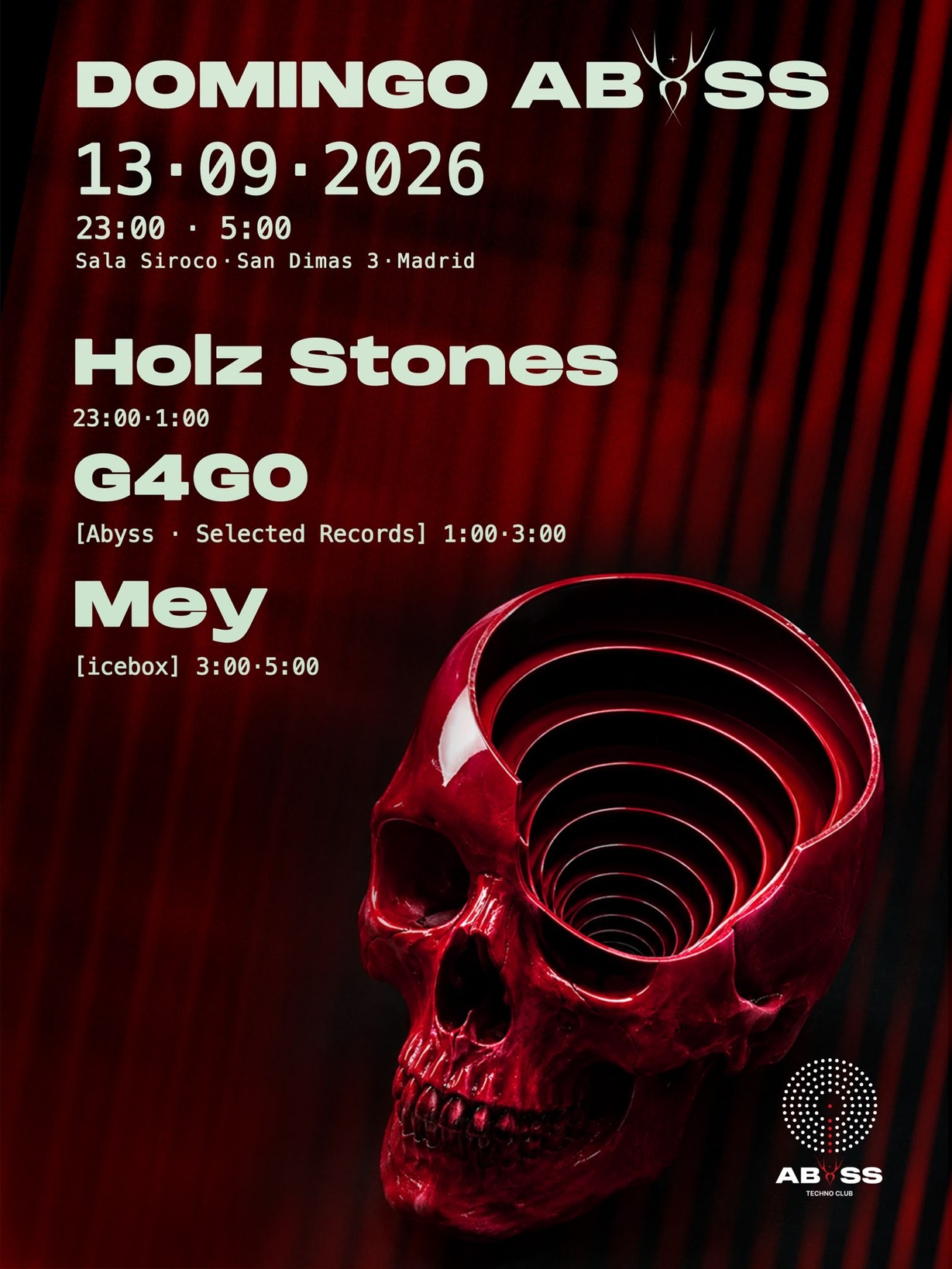 ABYSS Techno Club at Sala Siroco, Madrid, 13 September 2026