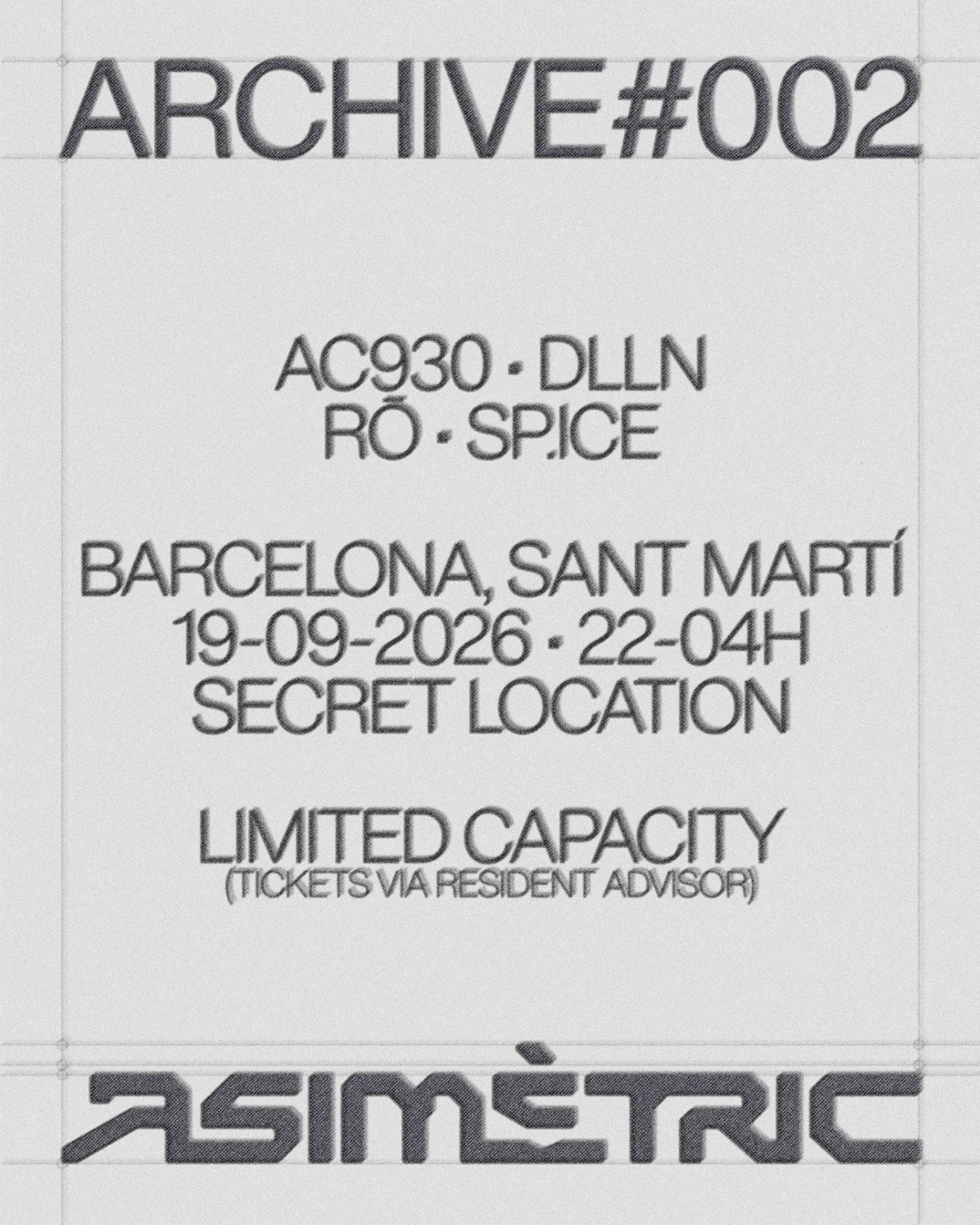 ARCHIVE #002 at a secret Sant Martí location, Barcelona, 19 September 2026
