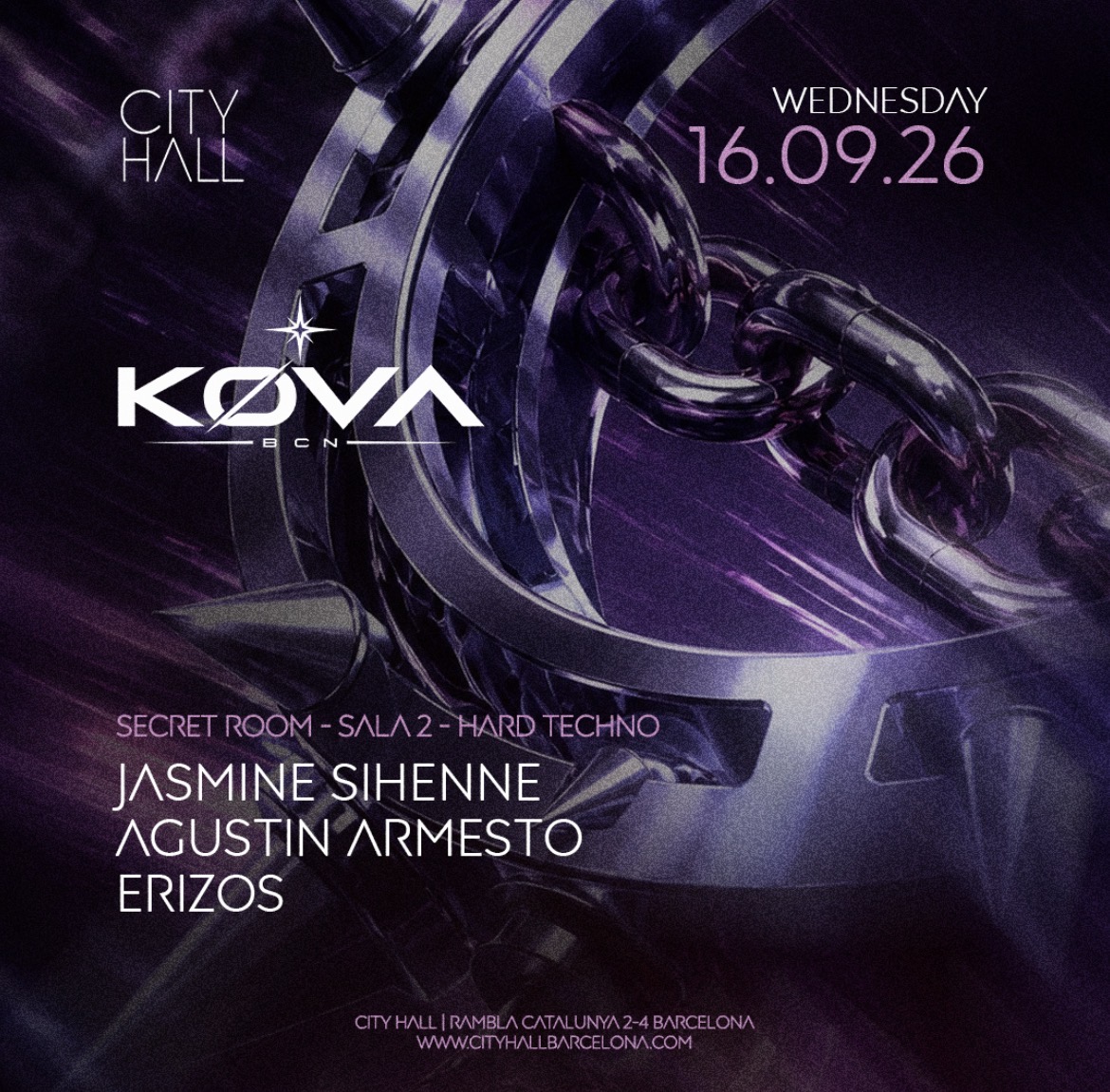 KØVA BCN in the Secret Room at City Hall Barcelona, 16 September 2026