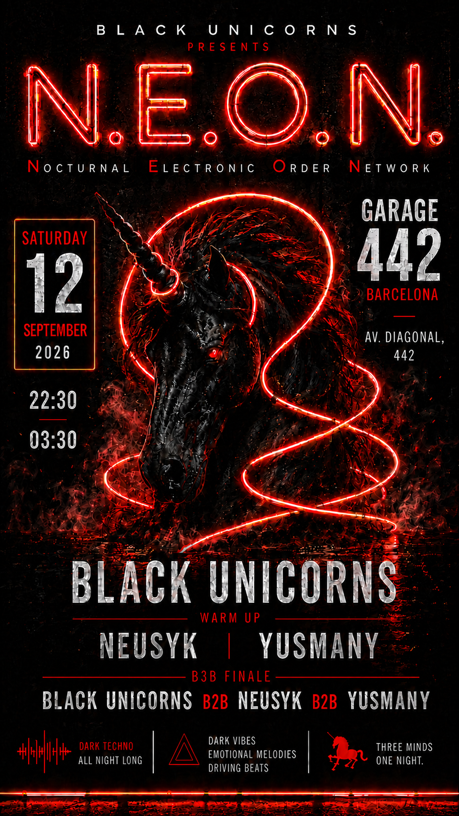 N.E.O.N. at Garage 442, Barcelona, 12 September 2026