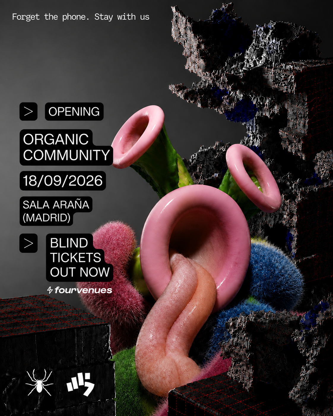 Organic Community opening season at Sala Araña, Madrid, 18 September 2026