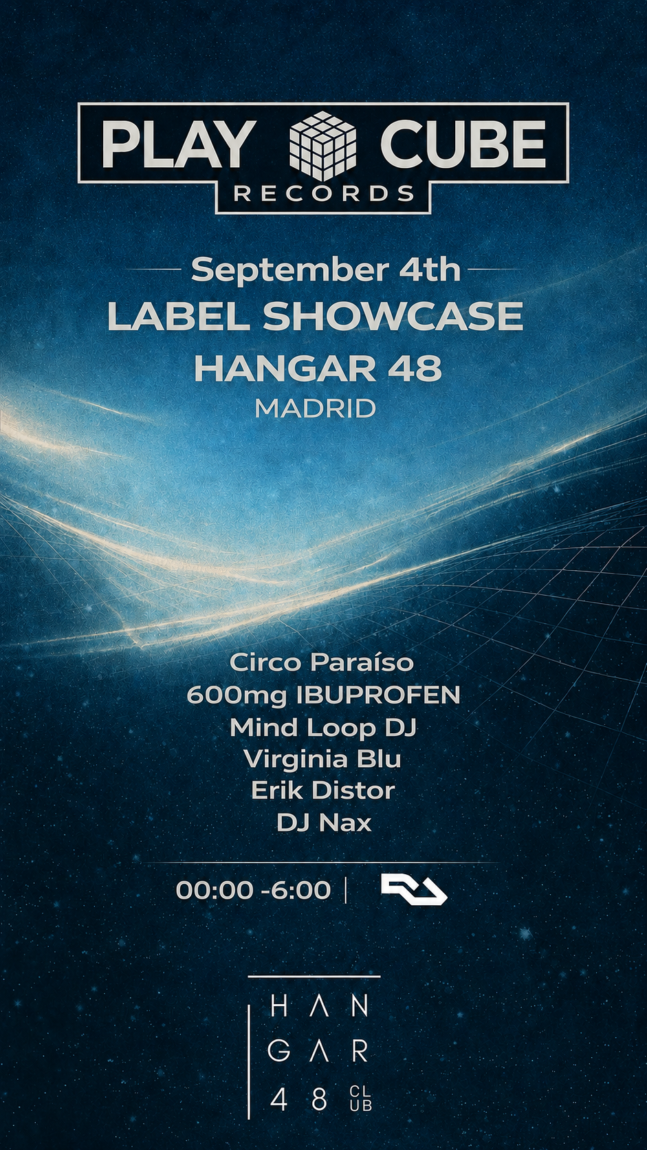 Play Cube Records label showcase at Hangar48, Madrid, 4 September 2026