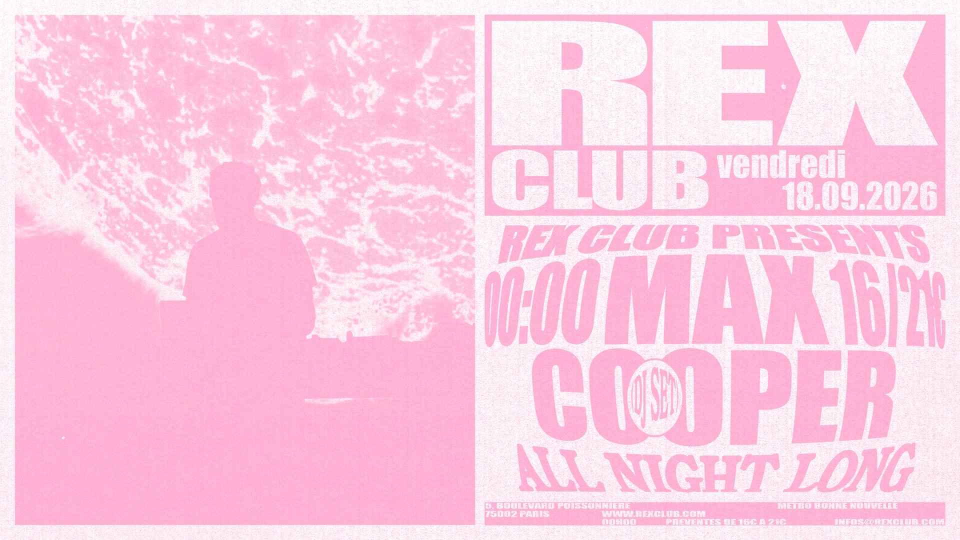Max Cooper DJ set all night long at Rex Club Paris, 18 September 2026