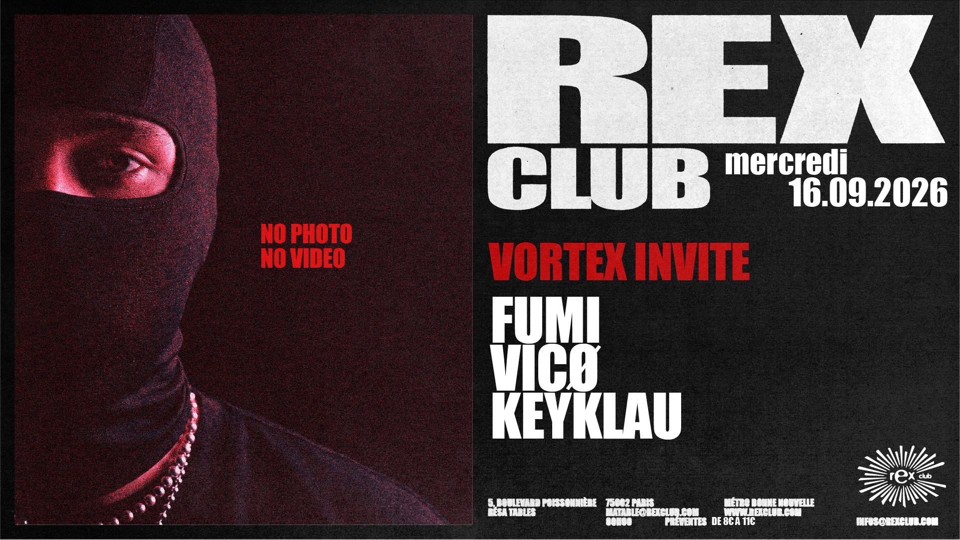Vortex Invite : FUMI, VICØ, Keyklau, Rex Club Paris, 16 September 2026