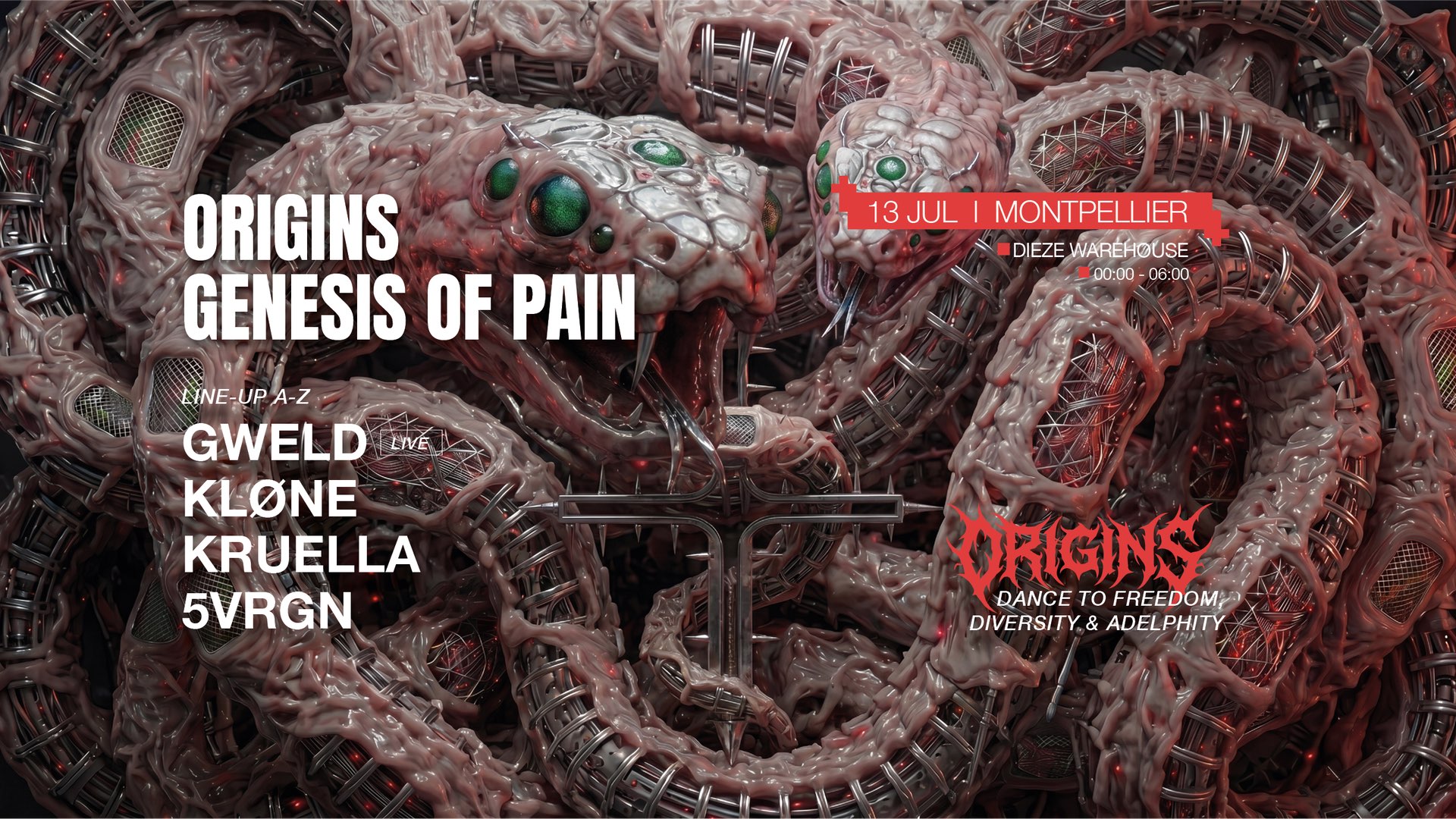 Origins : Genesis of Pain at Dieze Warehouse Montpellier, 13 July 2026