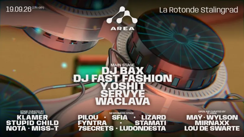 AREA · Open-air + Club: DJ Bax · Y.oshit · Servye