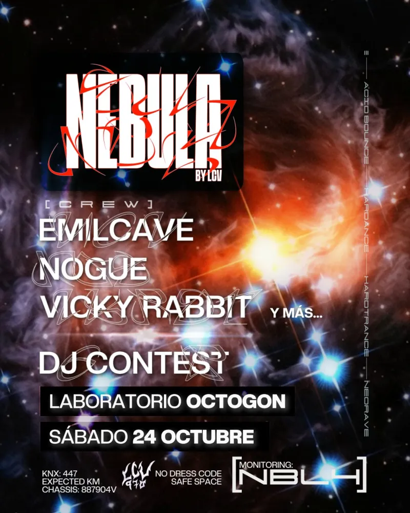Nébula by LCV, Emilcave, Nogue, Vicky Rabbit, DJ contest, Laboratorio Octogon Madrid, 24 October 2026