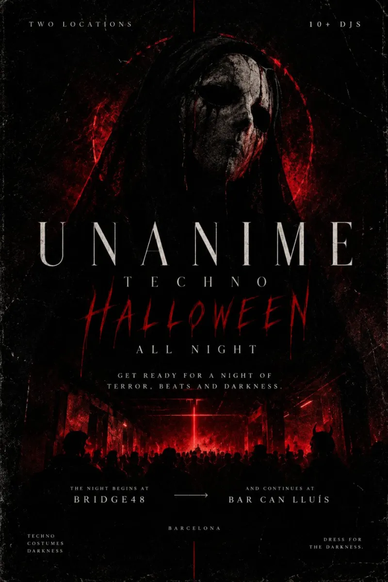 Unanime techno Halloween night, Bridge48 and Bar Can Lluís, Barcelona, 31 October 2026
