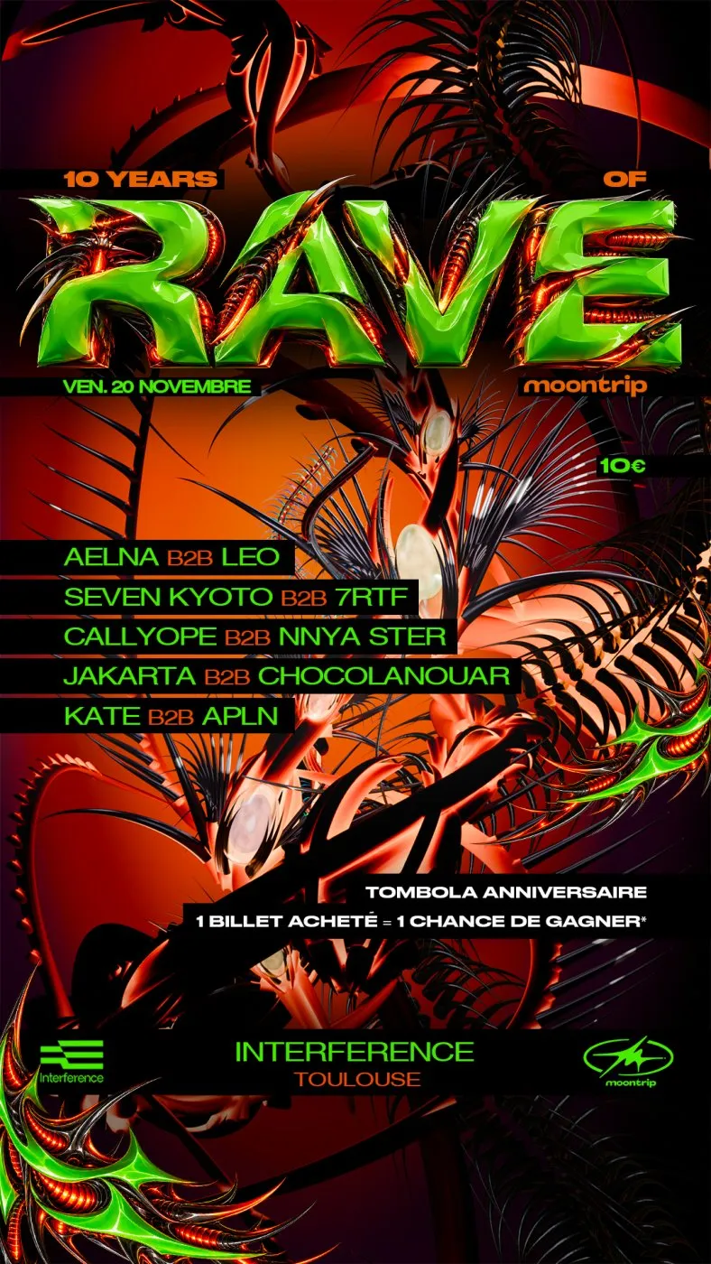 10 years of rave, Moontrip at Interference, Toulouse, 20 November 2026
